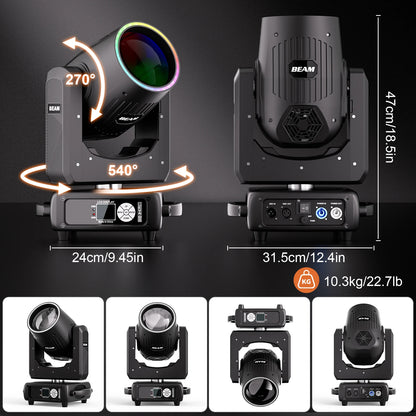 Movingheadlicht – Discolamp – Podiumverlichting – DJ Licht – Beam Spot – 250W HID & 29 RGB LEDs – 540° Draaibereik – DMX512 Besturing - QUORE