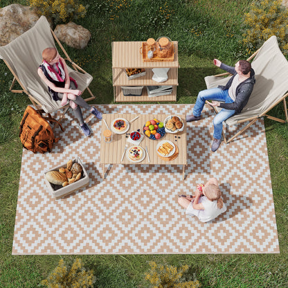 Buiten Vloerkleed - Buitentapijt - Opvouwbaar - UV-bestendig - Waterdicht - Tapijt  - Rhombus Geometric Pattern - voor Buiten - Balkon - Strand - Picknick -Terras - Polypropyleen - 182 x 274 cm - Koffie/Wit