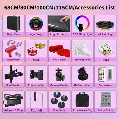 360 graden camera – 360 graden photobooth – 360 graden actiecamera – 360 graden event camera – 360 graden fotohoek – Draadloze Besturing – RGB LED Ringlicht Met 10 Helderheidsniveaus