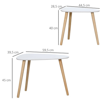 Homcom - Bijzettafel - Salontafel - Set van 2 - Witte Look Bijzettafel - Woonkamer - Tafel - Houten Poten - 59,5x39,5x45 cm