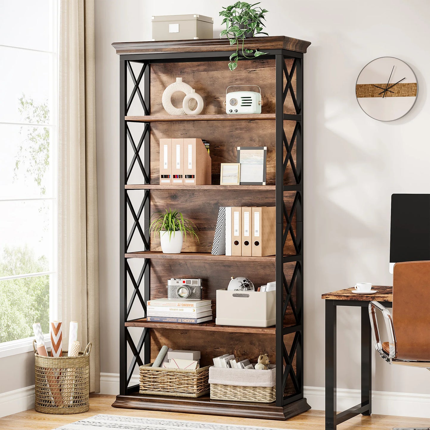 Tribesigns 6-Tier Bookcase, 71 Inches Industrial Bookshelves and Bookcases, Floor Standing 5 Shelf Display Storage Shelves - QUORE