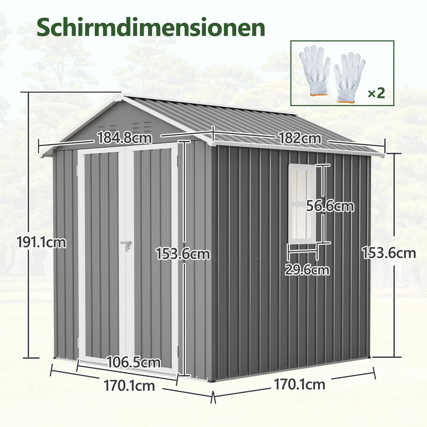 Metalen Tuinschuur – Tuinberging – Tuinhuis – Berging – Tuinkast – Grijs – Dubbel Waterdicht Dak – Ventilatie & Raam – 184,8x182x191,1 cm – Stevige Basis