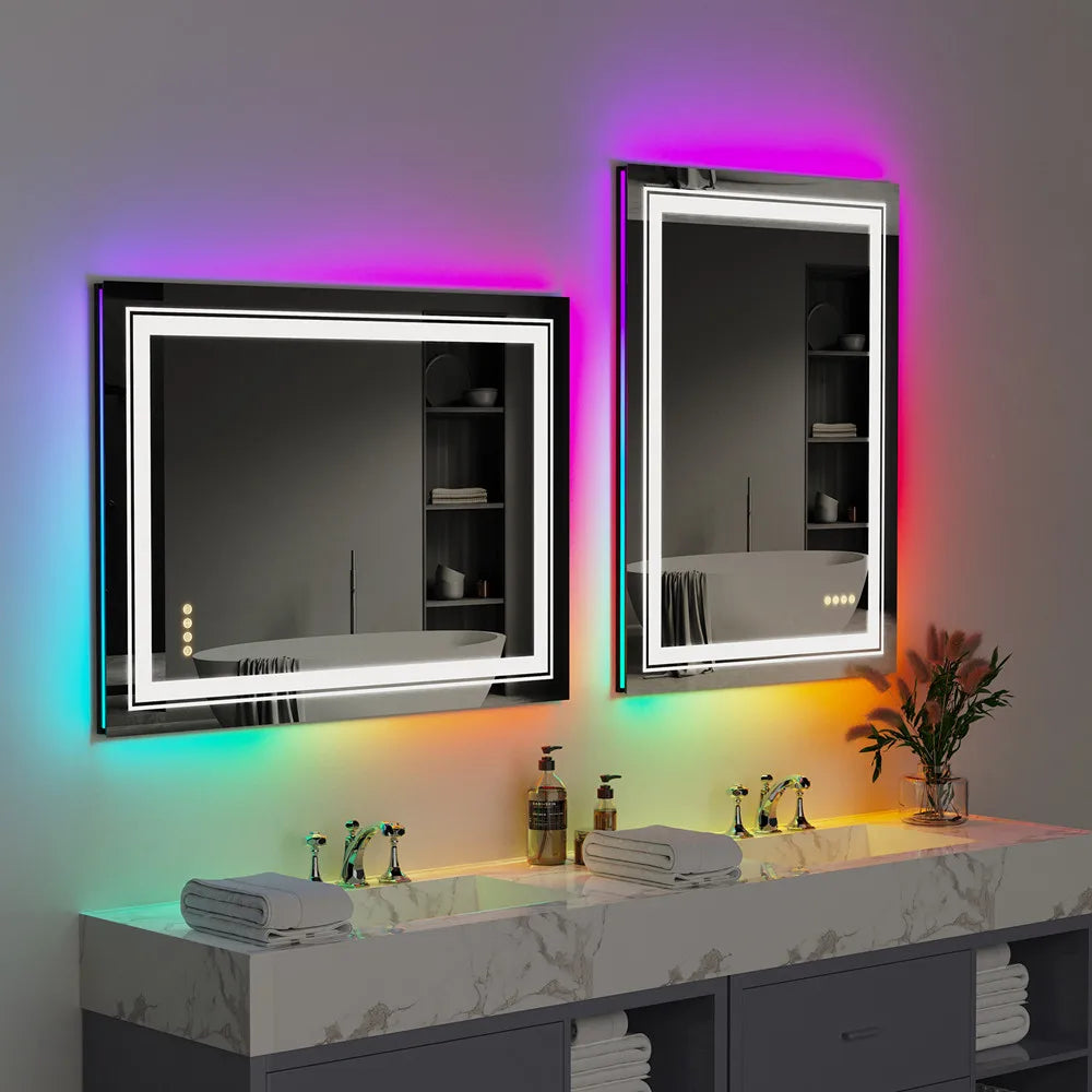Badkamerspiegel - met Touchscreen - Wandspiegel - Montage - Frameloze - 70x90cm - Anti-condens - IP65 Waterdicht - Dimbaar - Verstelbare Verlichting - Modern Design