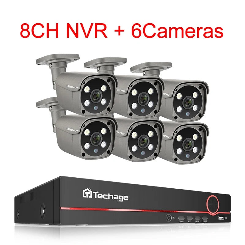 Techage 8CH 5MP HD POE CCTV Security Camera System Home Video Surveillance NVR Kit Face Detection Outdoor IP Camera Set Xmeye - QUORE