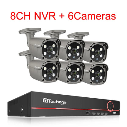 Techage 8CH 5MP HD POE CCTV Security Camera System Home Video Surveillance NVR Kit Face Detection Outdoor IP Camera Set Xmeye - QUORE