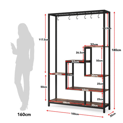 Plantenstandaard - Hoge Binnen Plantenplank - 5-Tier - 70.9 Inch Hoogte - Grote Metalen Plantenrek - Plantenrekken - Bloemenrek - Plantenstandaarden - Inclusief 10 Ophanghaken – Geschikt voor Tuinen en Interieur - Zwart - QUORE