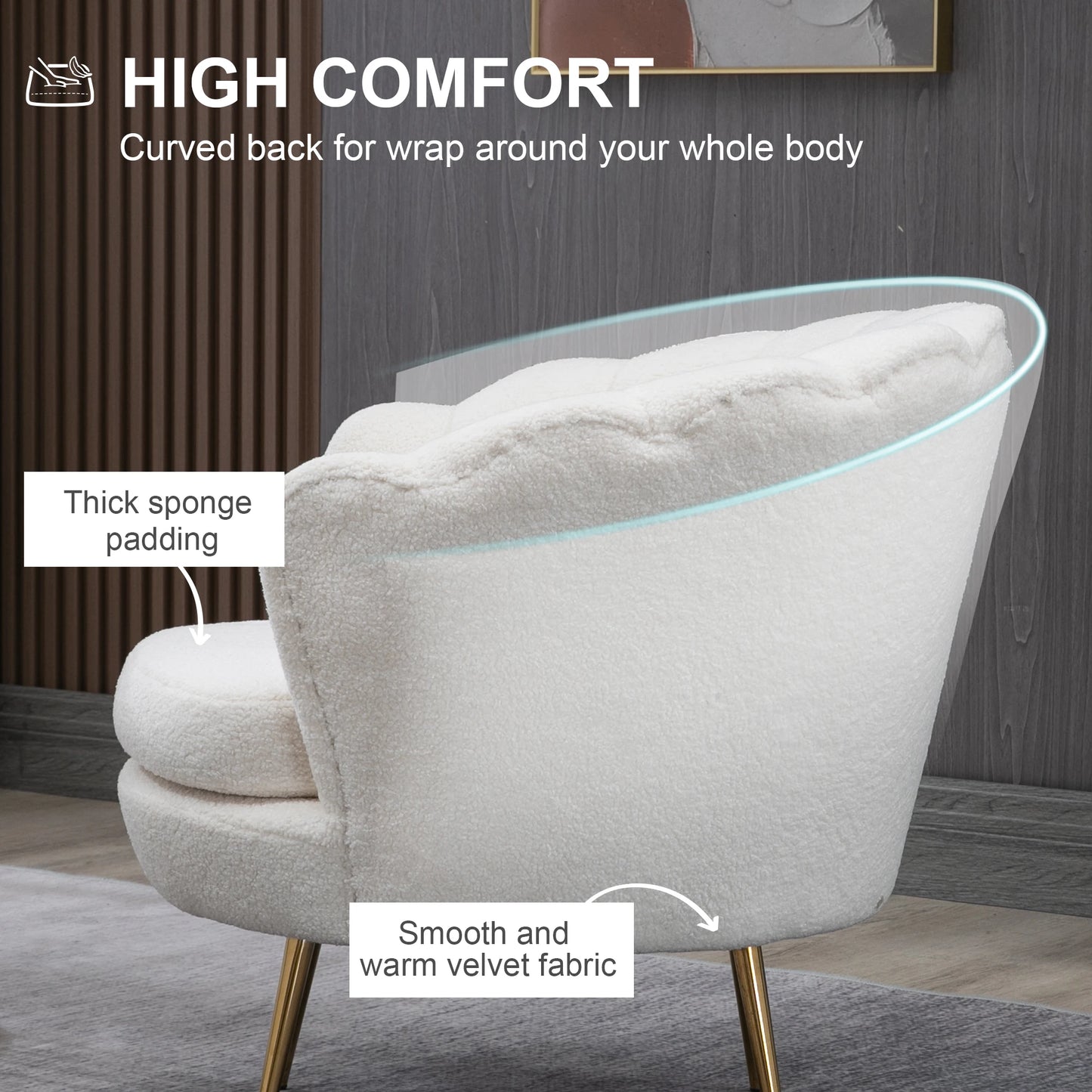 Fauteuil – Armstoel – Stoel – Zetel – Relaxstoel – Wit Gestoffeerd Fleece – 10 cm Dikke Schuimvulling