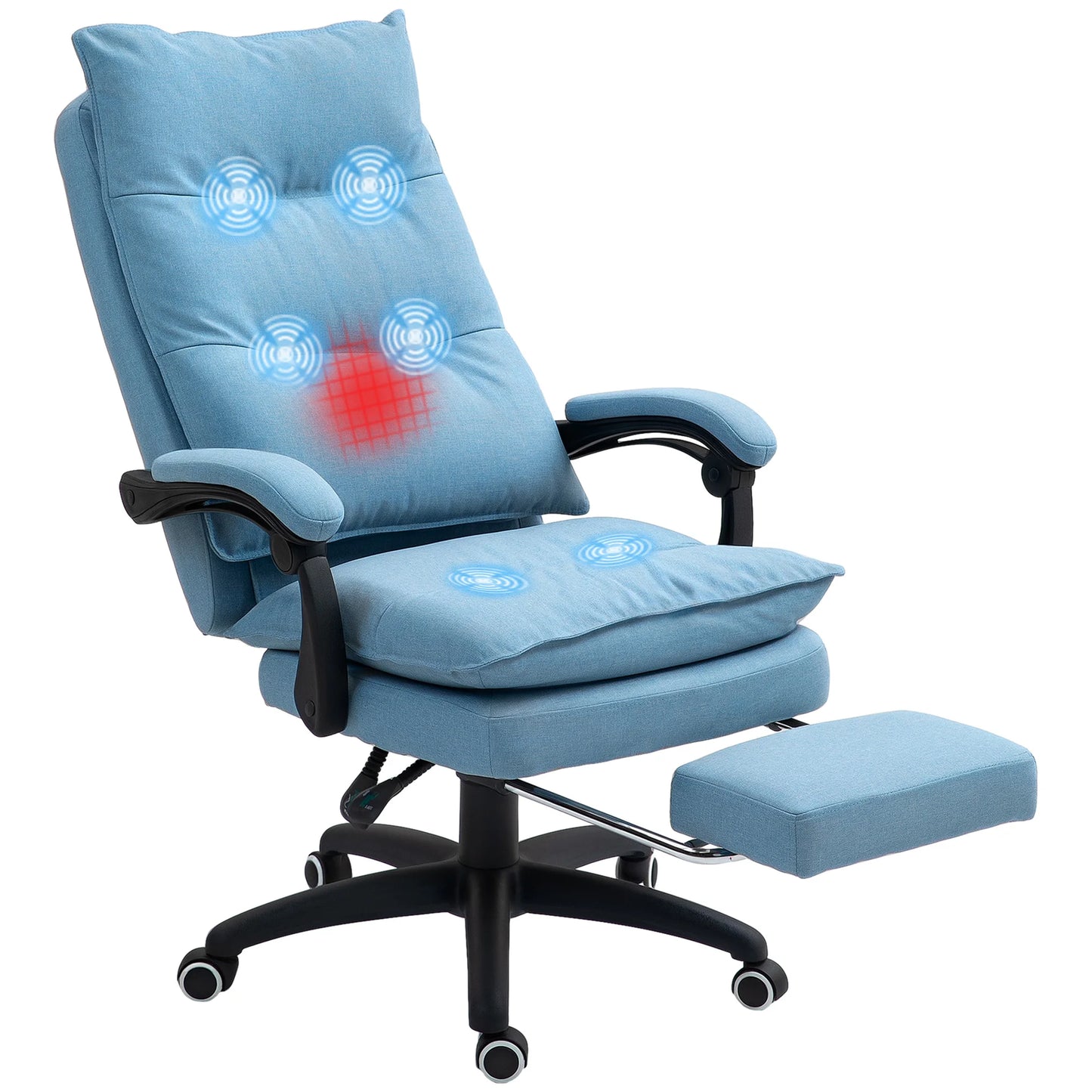 Bureaustoel – Kantoorstoel – Gamestoel – Draaistoel – Ergonomische Stoel – 6 Vibrerende Massagepunten – Verstelbare Rugleuning Tot 135° - Blauw