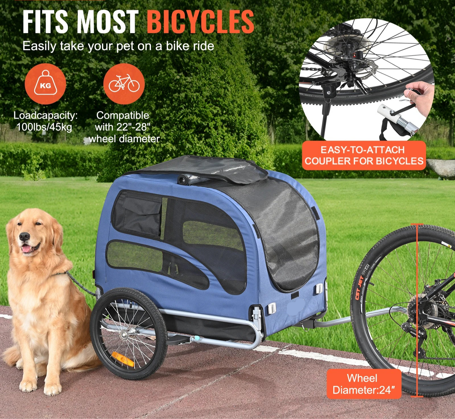 Fietskar - Fietsaanhanger - Transportaanhanger - met Schokdemper - Draagkracht 45kg - Inklapbare Aanhanger - Dekzeil - Veiligheidsvlag - Perfect voor Dagelijks Transport - Koolstofstaal - 600D Oxford-doek - 144 x 72.5 x 84.5 cm - Blauw