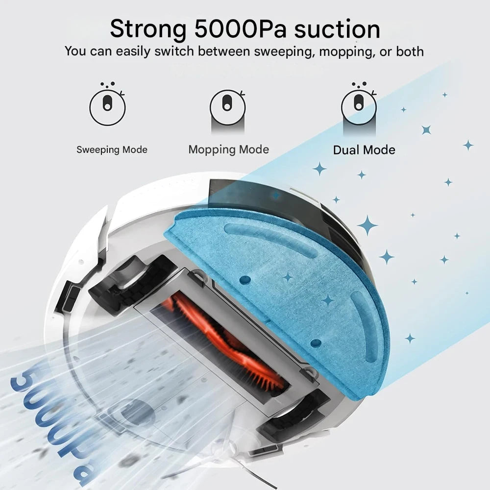 Robotstofzuiger - met Dweilfunctie - 5000Pa - All-in-One Station - LiDAR-Navigatie - App - Google - Alexa - 3L Watertank - Stofzak met een Capaciteit van 3L - 3200mAh - 650W - 78db - Wit