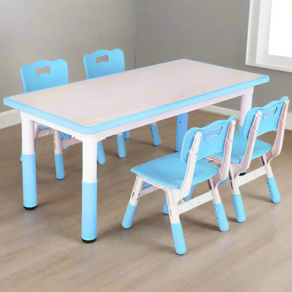 Kinder Tafel- en Stoelenset – Kindermeubelset – Speeltafel – Kinderbureau – Kindertafel – Verstelbare Hoogte – 120x60 cm Tafelblad – Blauw - QUORE