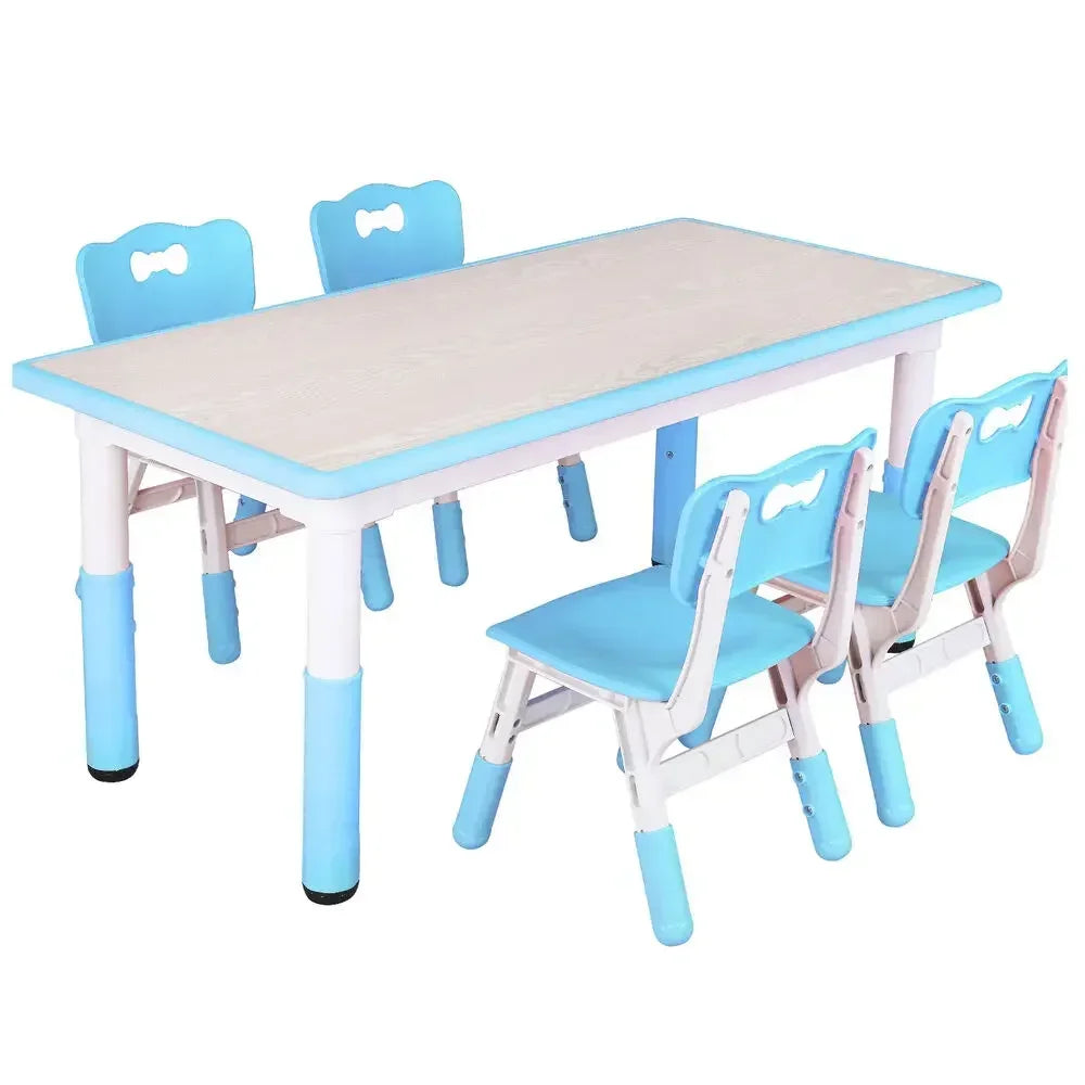 Kinder Tafel- en Stoelenset – Kindermeubelset – Speeltafel – Kinderbureau – Kindertafel – Verstelbare Hoogte – 120x60 cm Tafelblad – Blauw - QUORE