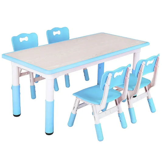 Kinder Tafel- en Stoelenset – Kindermeubelset – Speeltafel – Kinderbureau – Kindertafel – Verstelbare Hoogte – 120x60 cm Tafelblad – Blauw - QUORE