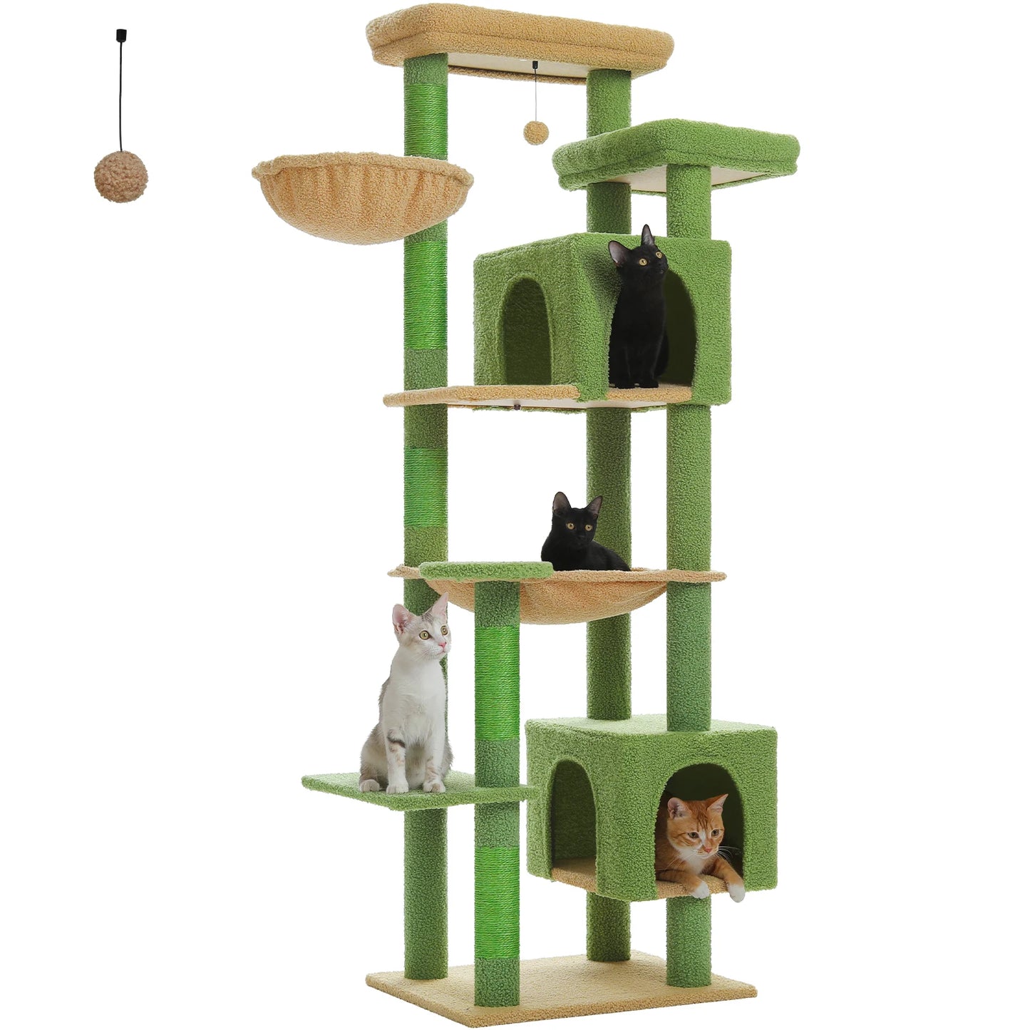 Kattenboom - Krabpaal - Katten Klimmuur - Sisal Krabpalen - Arbre a Chat - Hangmat - Kattenhuisje - 54x44x175cm - Groen