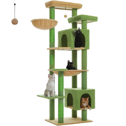 Kattenboom - Krabpaal - Katten Klimmuur - Sisal Krabpalen - Arbre a Chat - Hangmat - Kattenhuisje - 54x44x175cm - Groen