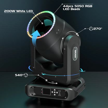Moving Head Beam Light – Moving Head Spot – Stage Lamp – DJ Verlichting – Feestverlichting – 200W LED Vermogen – 17 Gobo Patronen – EU Plug – Professionele Lichtshow - QUORE