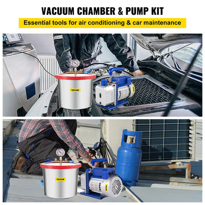 Vacuum Pump - Vacuum Pump Air Conditioner - Vacuum Chamber - Vacuum Chamber with Pump - Refrigeration Equipment - Air Conditioning Pump - 4CFM - 3 Gallons - Auto Maintenance