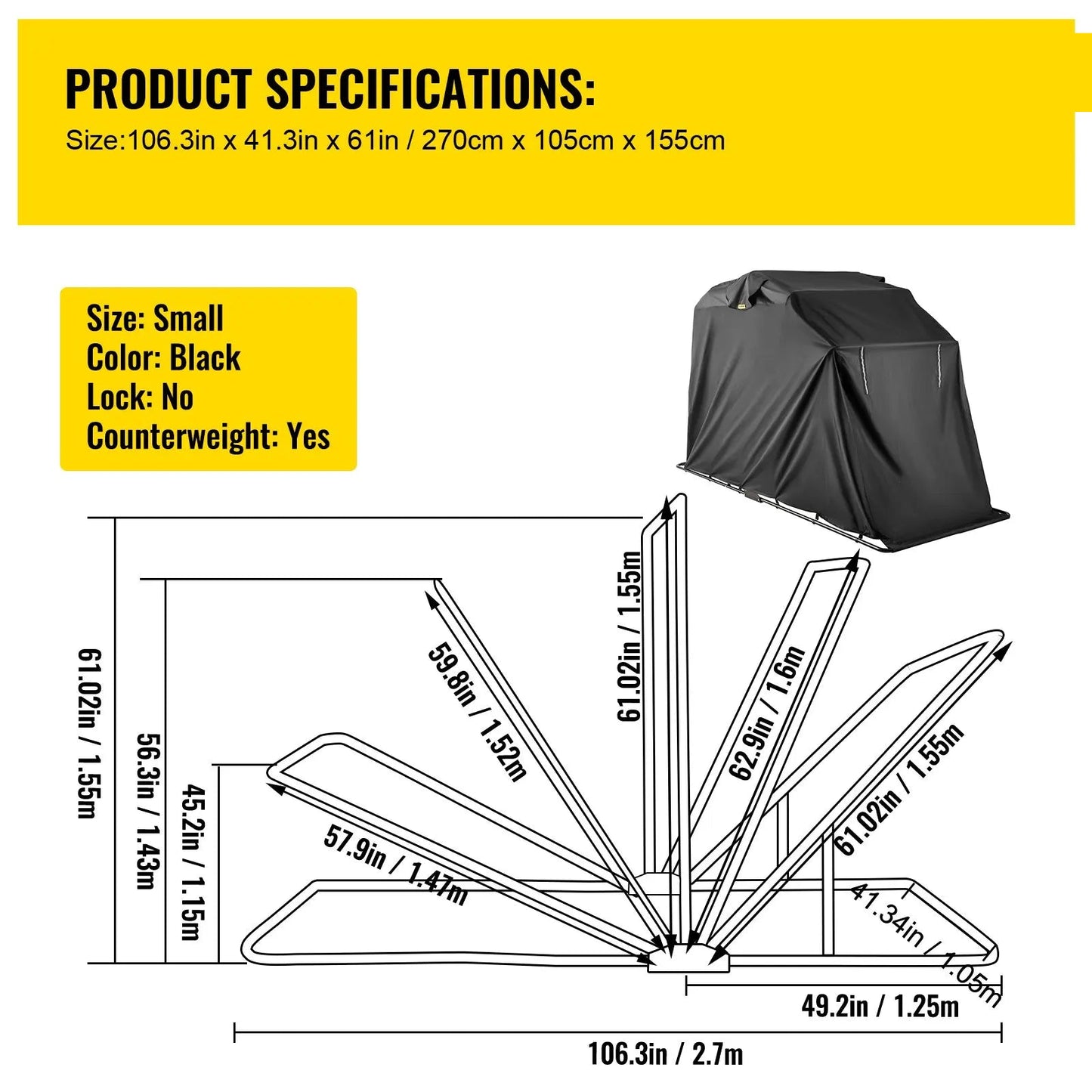 Motorhoes - Scooterhoes - Waterdicht - Geschikt voor Binnen en Buiten - Polyester Oxford Fietsopslaghoes - voor Bescherming van Motorrijders en Fietsen - 106 x 41,3 x 62,9inch