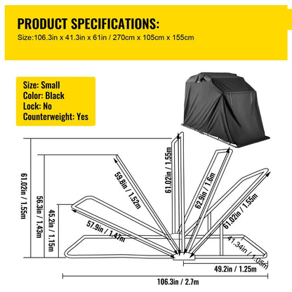 Motorhoes - Scooterhoes - Waterdicht - Geschikt voor Binnen en Buiten - Polyester Oxford Fietsopslaghoes - voor Bescherming van Motorrijders en Fietsen - 106 x 41,3 x 62,9inch