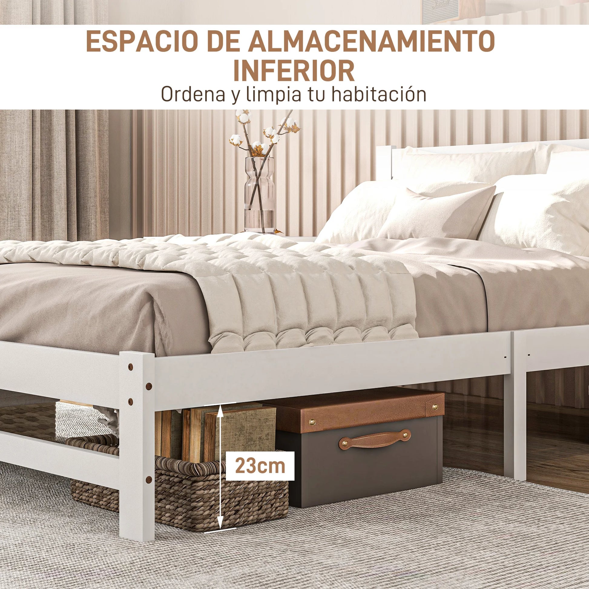 Houten Bedframe – Stevig Bed – Slaapkamer Bed – Robuust Bed – 140x195 Cm – Draagvermogen 300 Kg – Witte Afwerking - QUORE