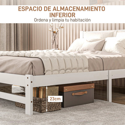 Houten Bedframe – Stevig Bed – Slaapkamer Bed – Robuust Bed – 140x195 Cm – Draagvermogen 300 Kg – Witte Afwerking - QUORE