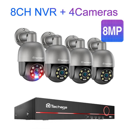 Techage UHD 8CH 4K PTZ POE Security Camera System 2K 5MP Color Night Vision CCTV Video Surveillance Protection Kit Human Detect - QUORE