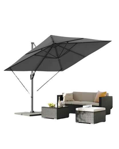 Parasol – Tuinparasol – Terrasparasol – Zonneparasol – Rond – 290x290 Cm – 360° Draaibaar - Rookgrijs - QUORE