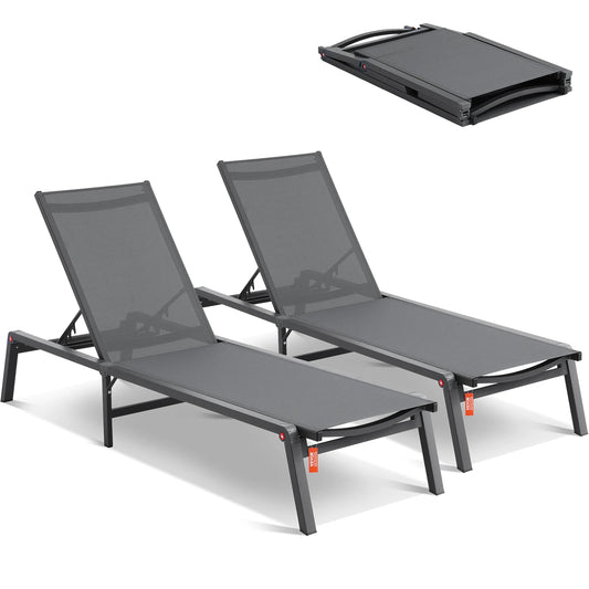 Outdoor Lounge Chair - Outdoor Lounge Chair - Pool Chaise Lounge - Waterproof Mocha - Chaise Lounge Chair - Chaise Lounge Chair - Outdoor Aluminum Patio Lounge Chair - Adjustable - Beach Lounger - Dark Gray