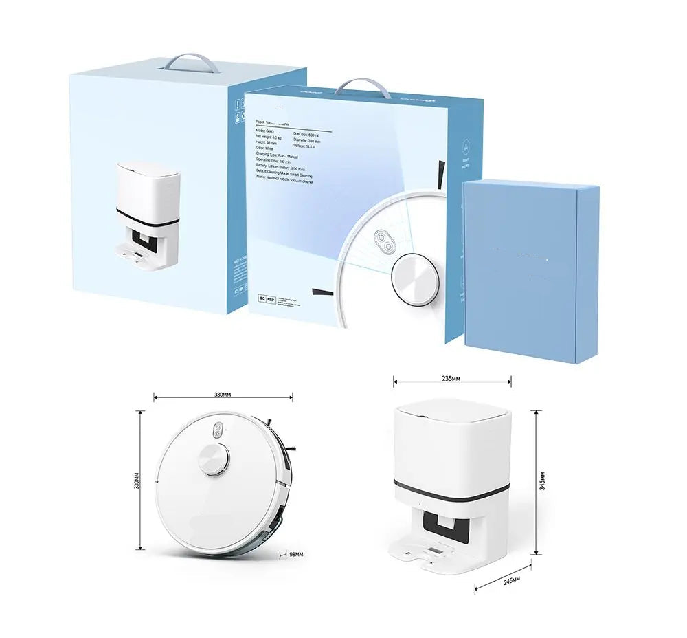 Lidar Robotstofzuiger - Dweilrobot - Vaccum Cleaner - Robot Vacuum - 5200mAh Batterij – 2-in-1 Stofzuiger & Mop - 6000Pa Zuigkracht - 2.8L Stofzak - Zelflegende - App & Spraakbediening - Wit