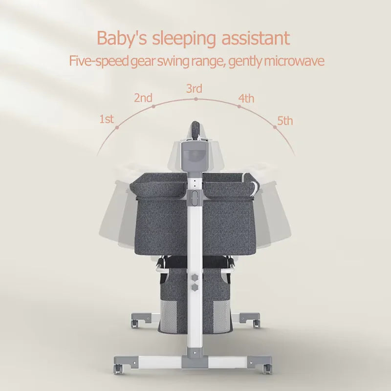 Wieg - Babybedje - Baby bed co sleeper - Elektrisch Babybedje - Ledikant - Bluetooth - Verplaatsbaar - Elektrisch Babybedje met Bluetooth Muziek – Wieg met Schommelfunctie voor Pasgeborenen -Grey
