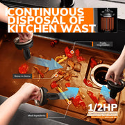 MIUI - Grinder - Continue Voedselverspillingsverwerker - Voedselvermaler - Afvalverwijderaar - met Geluidsreductie, 1/2 HP Voedselafvalvermaler met 3-laags roestvrijstalen maalsysteem - Zwart