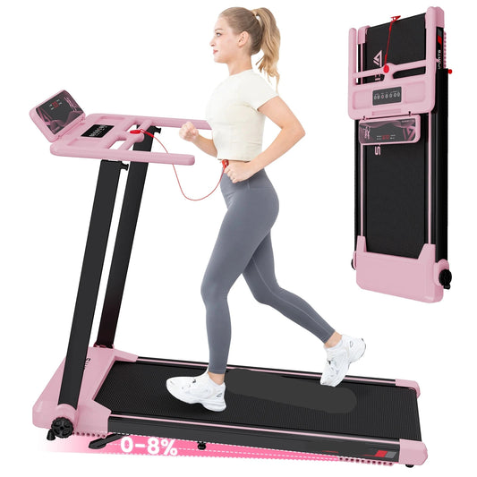 Elektrische Loopband - Loopbanden - Wandelband - Walking Pad - Hardloopband - Opvouwbare - Automatische Hellingshoek - 12 km/u - LED Display - Bluetooth & App Bediening - Roze