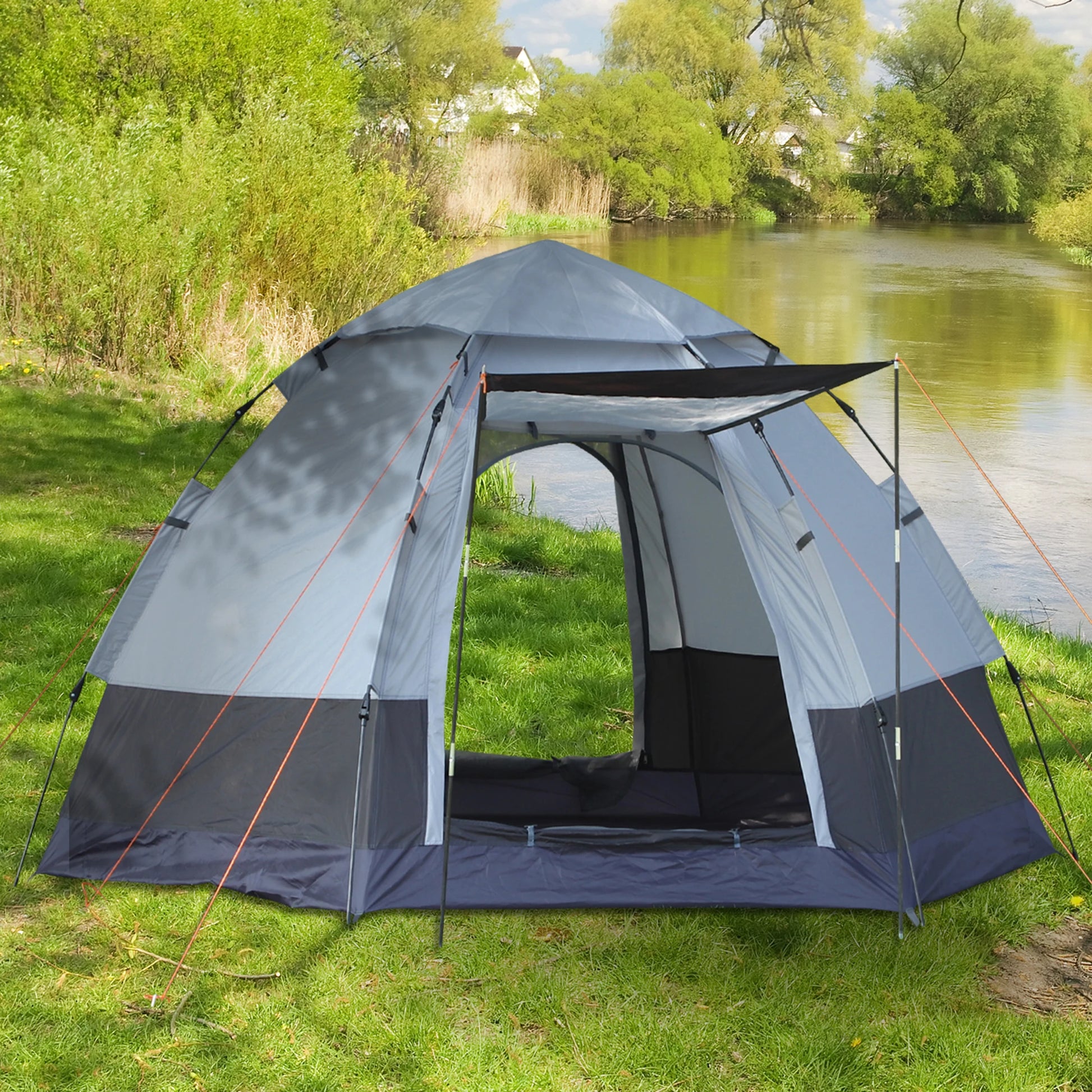 Opvouwbare Tent voor 2-3 Personen - 260x260x150 cm Zwart en Grijs - Waterdicht - UV-Bestendig - Draagtas en Accessoires Inclusief - QUORE