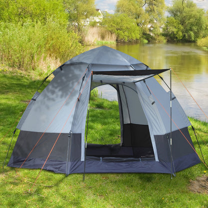Opvouwbare Tent voor 2-3 Personen - 260x260x150 cm Zwart en Grijs - Waterdicht - UV-Bestendig - Draagtas en Accessoires Inclusief - QUORE