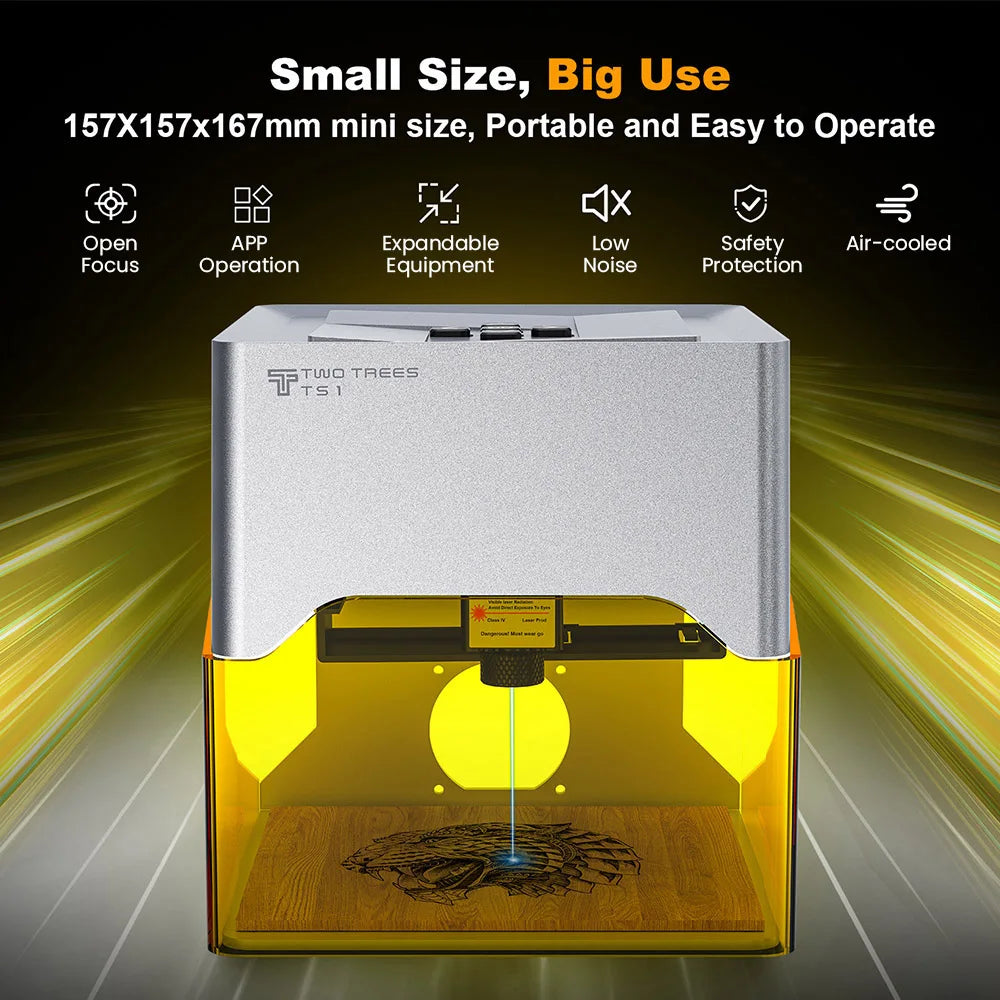 TWO TREES TS1 Mini 3W Laser Engraver 800mm/min Speed Supports Object Height 0-35mm Compatible with Lightburn/LaserGRBL 80*80mm