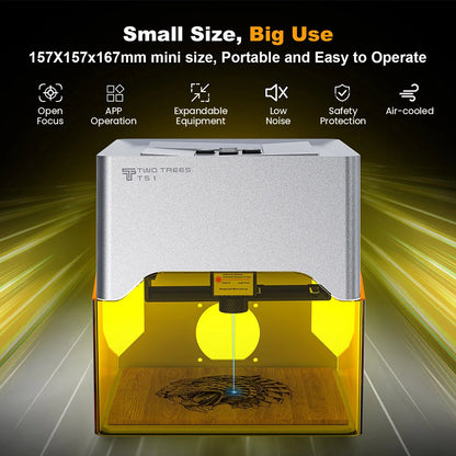 TWO TREES TS1 Mini 3W Laser Engraver 800mm/min Speed Supports Object Height 0-35mm Compatible with Lightburn/LaserGRBL 80*80mm
