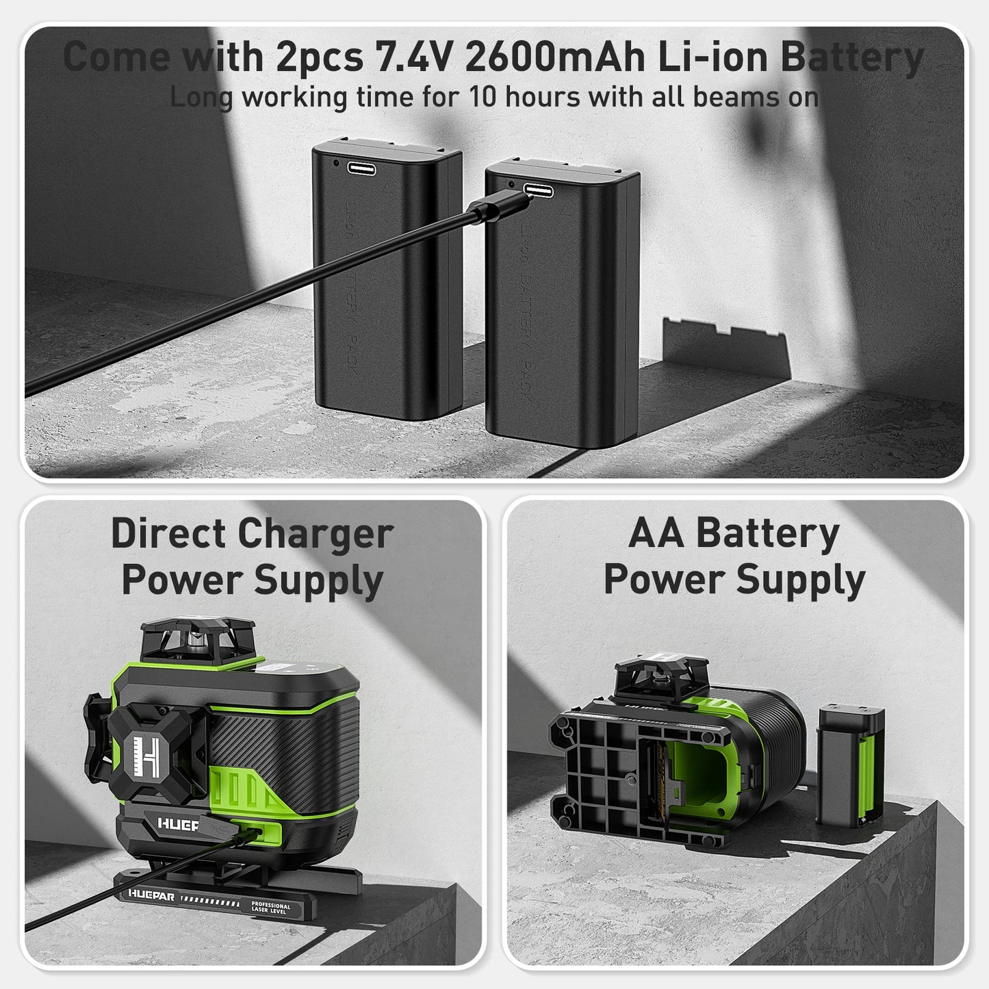 Huepar 4D 16 Lines Cross Line Laser Level Z04CG LCD Screen Bluetooth & Remote Control Osram Green Beam With 2x Li-ion Batteries