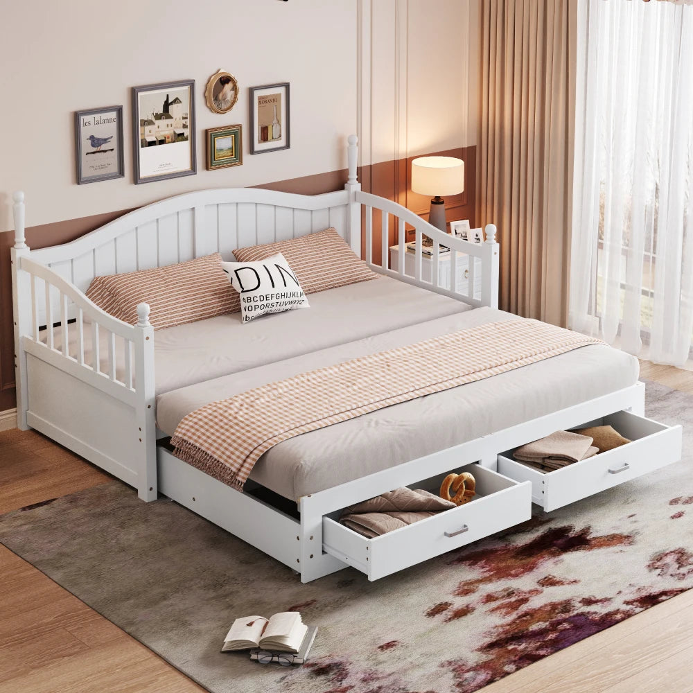 Bedbank – Slaapbank – Uitklapbed – Logeerbed – Bankbed – Massief Vurenhout – Uitschuifbaar 90x190 Naar 180x190 cm