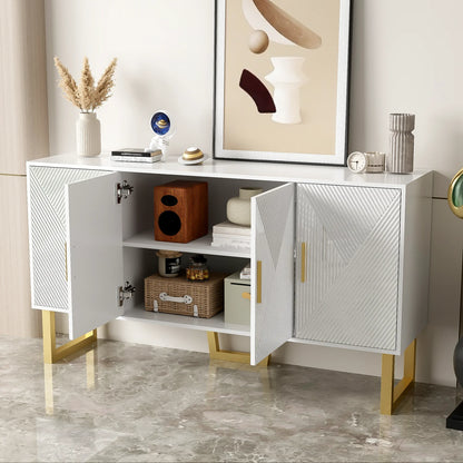 Dressoirkast – Dressoir – Opbergkast – Kast – Witte Kast – Hoogglans Deuren – Matte Gouden Pooten