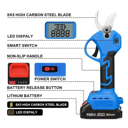 Elektrische Snoeischaar - 40mm - Accu Snoeischaar - Takkenschaar - Heggenschaar - Brushless - 2 Versnellingen - Tuin Gereedschap -  Incl. 2 Accu