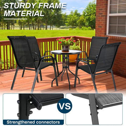 Compact Balkonset – 3-Delige Tuinset – Balkontafel Met Glasplaat – Stapelbare Stoelen – Metalen Frame – Ademend Stof - QUORE