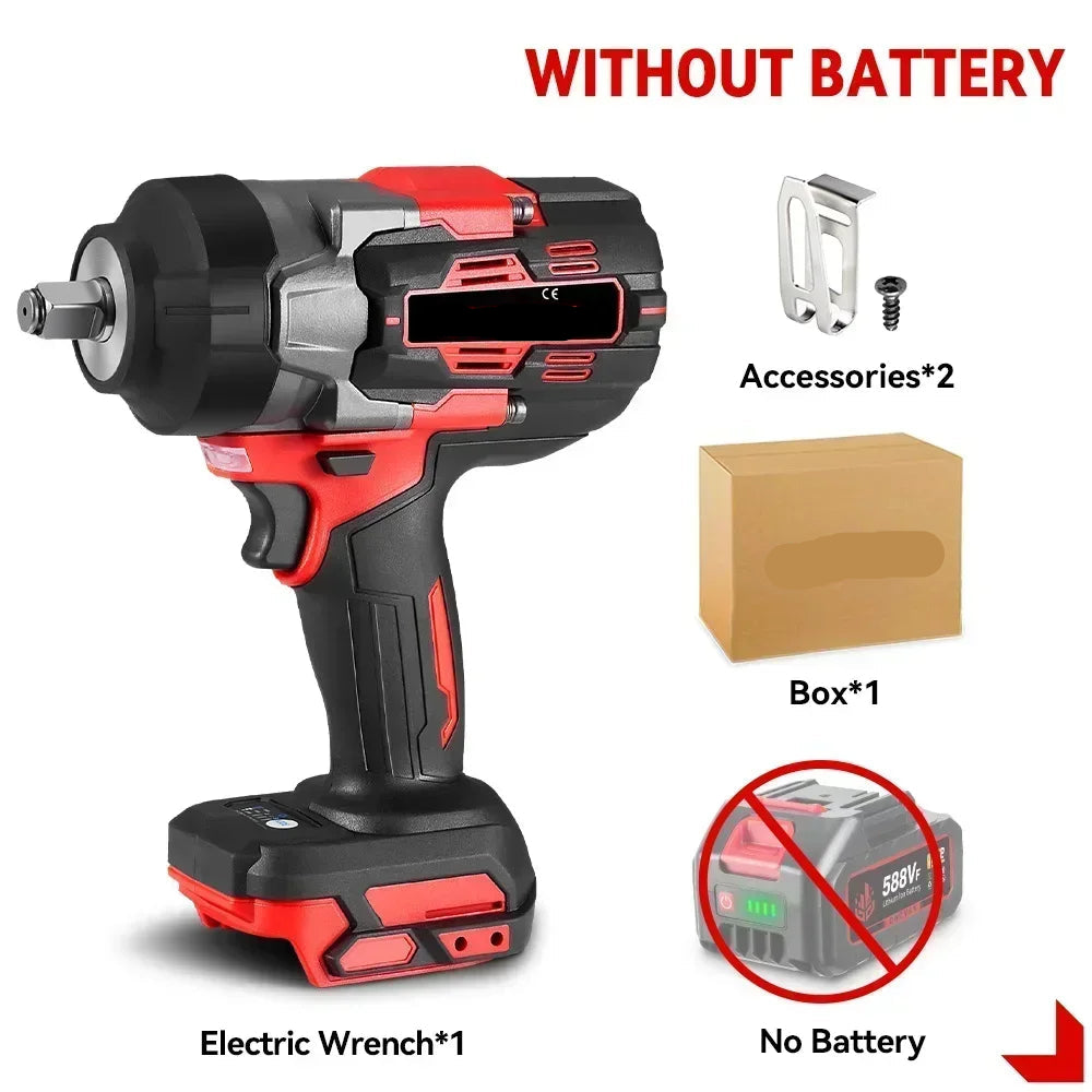 Slagmoersleutel - met Accu - Slagschroevendraaier - Brushless - 2800Nm Draadloze - 1/2 Inch - Elektrische - Koppel -18V Batterij - Handgereedschap - Zonder Batterij - Rood