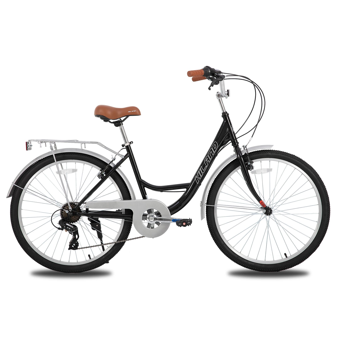HILAND 26 inch Complete Beach Cruiser Bike for Adults, 7 Speed Step-Through Frame Womens Bicycle with Rear Rack, Retrospec Bike