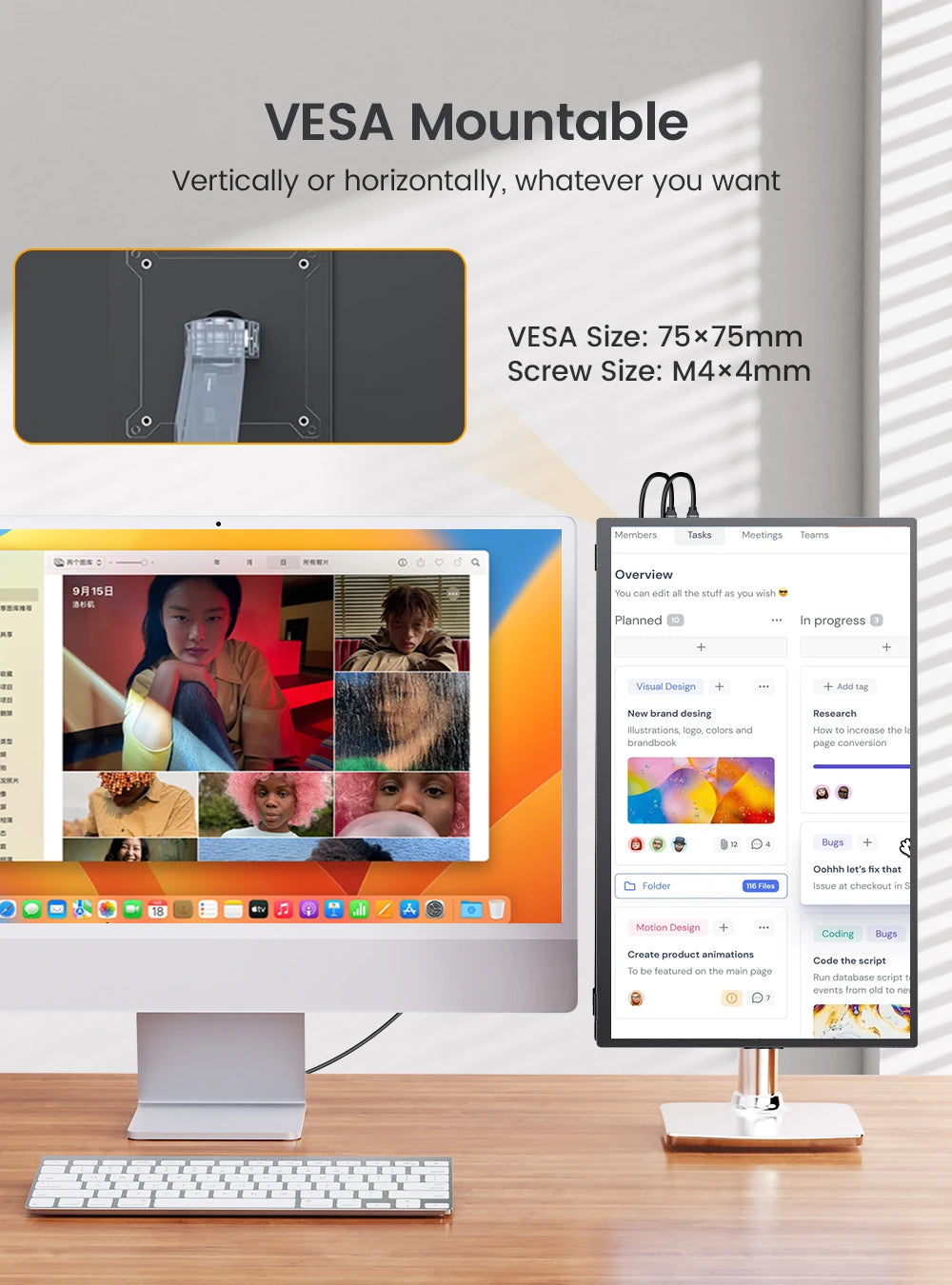 18,5 Inch Portable Monitor – Tweede Scherm – Draagbaar Display – Extern Scherm – Gaming Monitor – Full HD 1080p – 120Hz Verversingssnelheid - QUORE
