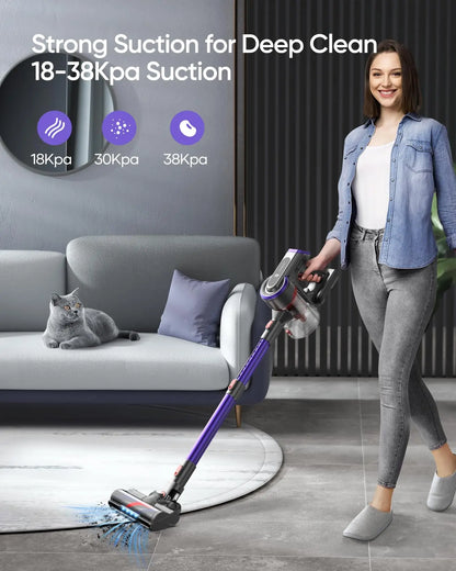 Steelstofzuiger - Vacuum Cleaner - Draadloze Stofzuiger- Kruimeldief Snoerloos - 450W - 38Kpa Zuigkracht - Handstofzuiger - met Touchscreen en 1.5L Stofreservoir - voor Tapijt, Vloer & Auto