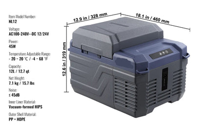 Auto Koelkast - Elektrische Koelbox - Koelbox - Mini Koelkast - 12L Capaciteit - 12/24V DC Compressor - Enkel & Dual-Zone - Bluetooth Temperatuurregeling - Draagbare - Geschikt voor Outdoor Camping & RV