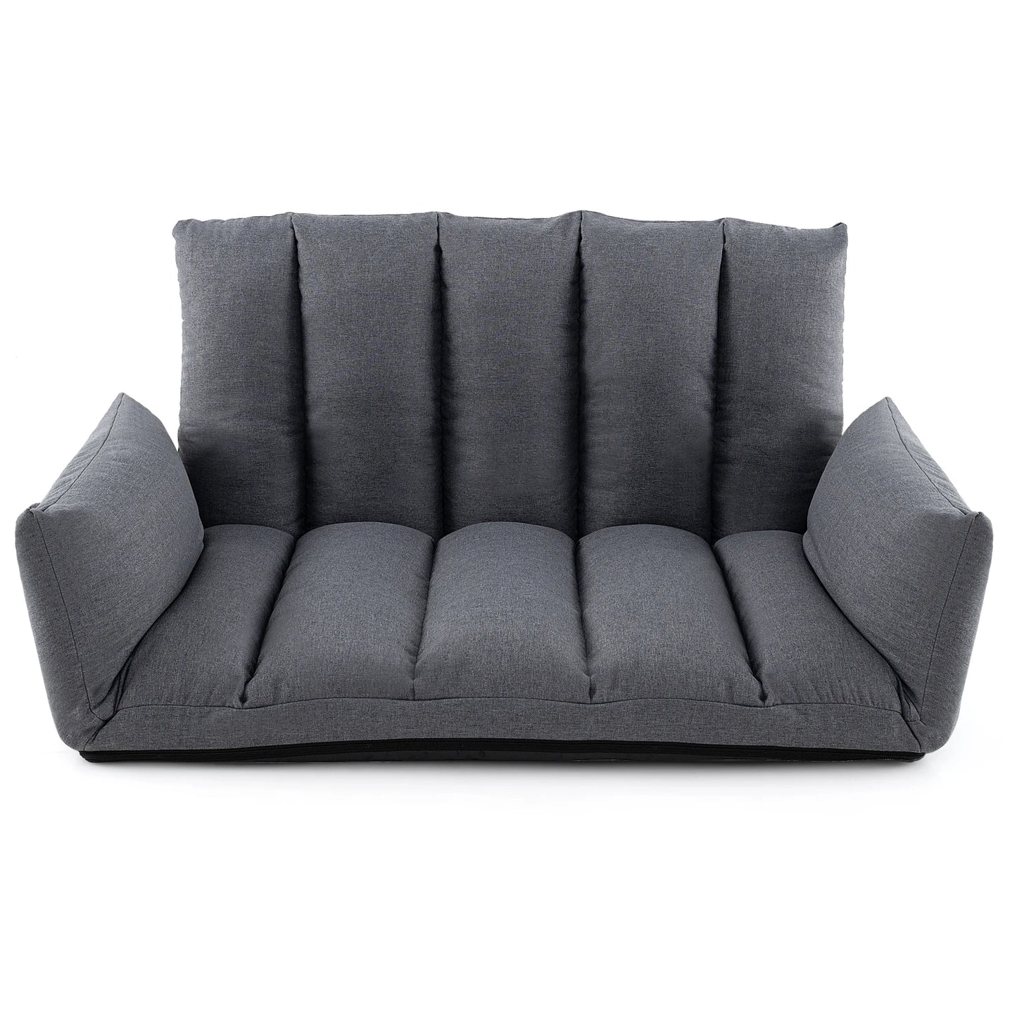 Opvouwbare Lounge Sofa – Verstelbare Rugleuning & Armleuningen – Grijze Vloerstoel met 5 Posities – Comfortabele Speelkamer / Gaming / Slaapbank – Geen Montage Nodig