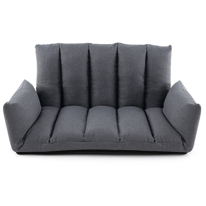 Opvouwbare Lounge Sofa – Verstelbare Rugleuning & Armleuningen – Grijze Vloerstoel met 5 Posities – Comfortabele Speelkamer / Gaming / Slaapbank – Geen Montage Nodig