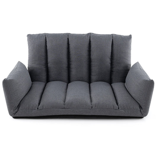 Opvouwbare Lounge Sofa – Verstelbare Rugleuning & Armleuningen – Grijze Vloerstoel met 5 Posities – Comfortabele Speelkamer / Gaming / Slaapbank – Geen Montage Nodig