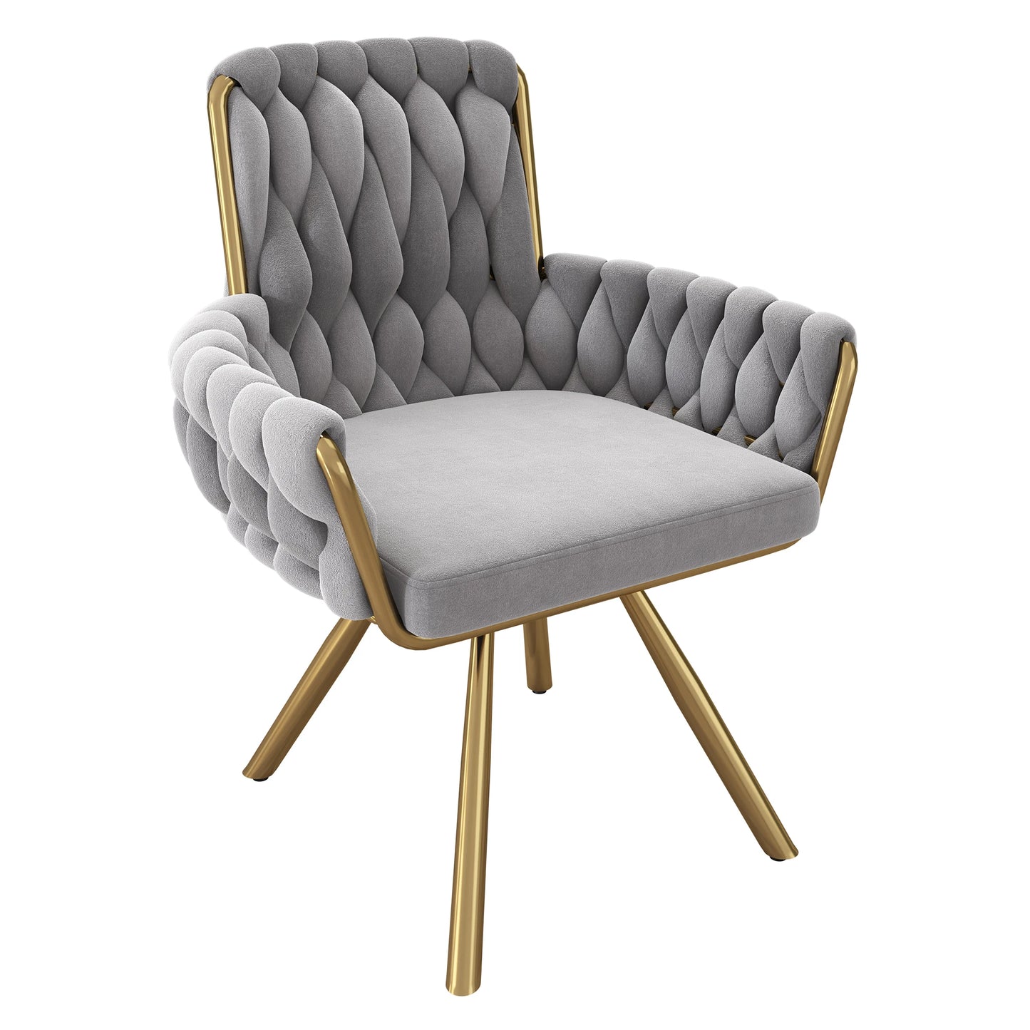 Eetkamerstoel – Set van 4 - Fluwelen Stoel – Comfortabele Stoel – Draaistoel – 360° Draaibaar – Hoge Rugleuning – Stalen Frame - Grijs